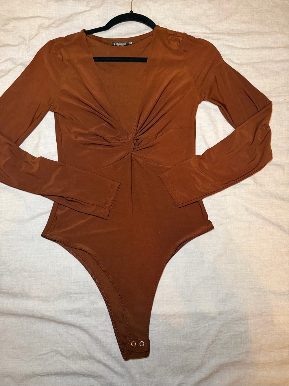 stradivarius Rust Twist-Front Long Sleeve Bodysuit